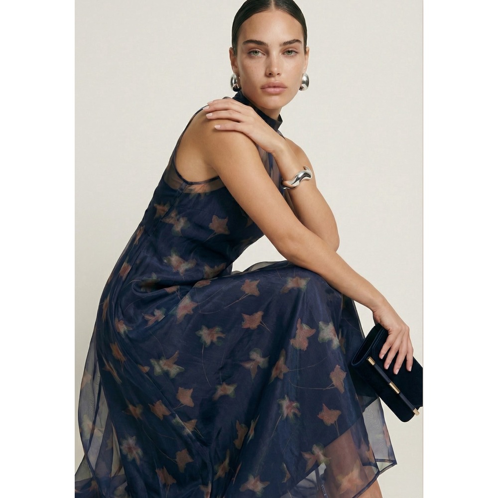 NWT CAARA Alette Maxi Halter Dress in Navy Flutter - Size Medium - Picture 2 of 12